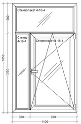 Пластиковое окно 1100 х 1850 мм